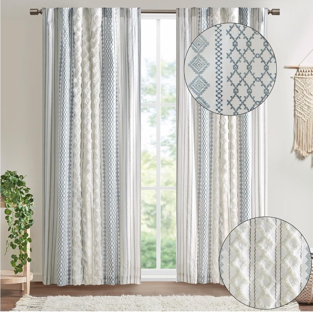 Ink & Ivy Ivory/Navy Window Panel 2 pack with 1 panel in each-need 2 per window